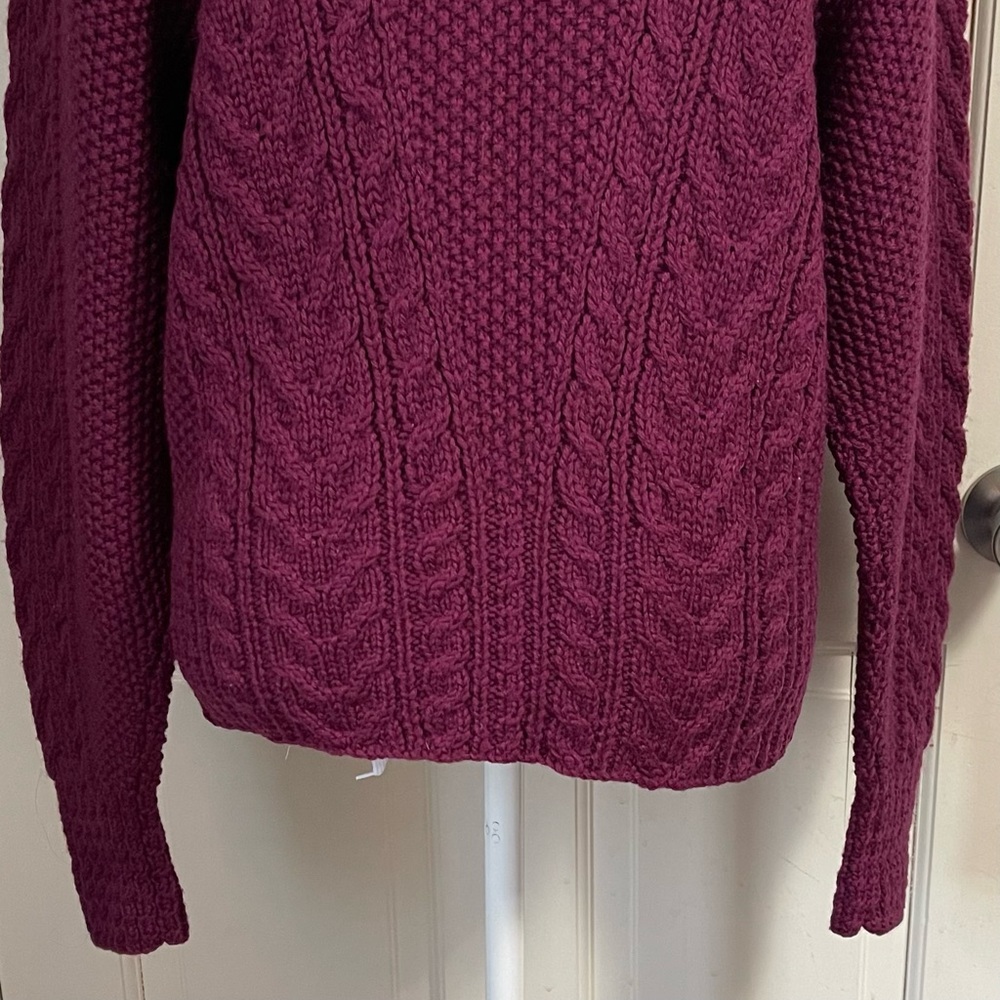 Vintage Hand Knit 100% Wool Cableknit Fisherman Cardigan Sweater Medium Purple - Picture 11 of 12